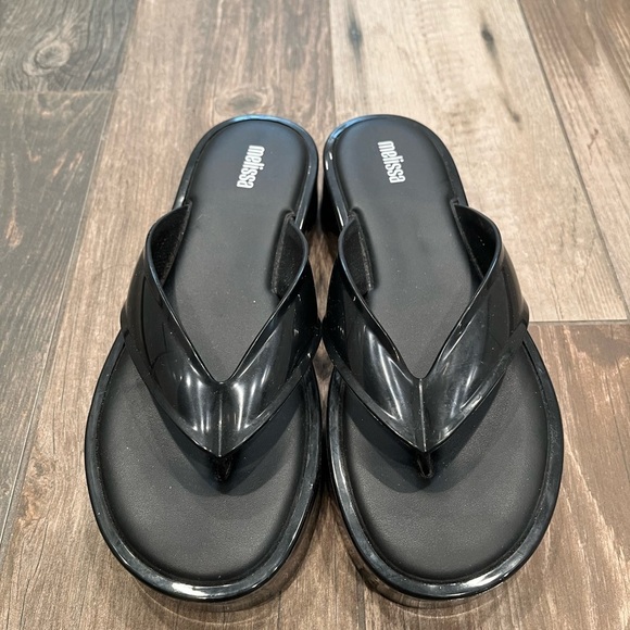 Melissa Modern Black Platform Chunky Flip Flops Size 8 / eUR 39 - Picture 2 of 8